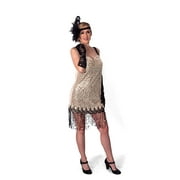 Sunnywood Glitter Flapper Plus Size Beige Costume 1920s Vintage Style with Sequins and Fringes, 3XL