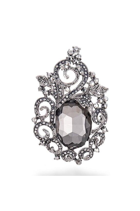 Victorian Floral Brooch Pin  Antique Silver Rhinestone Design for Costumes, Dresses, and Special Occasions