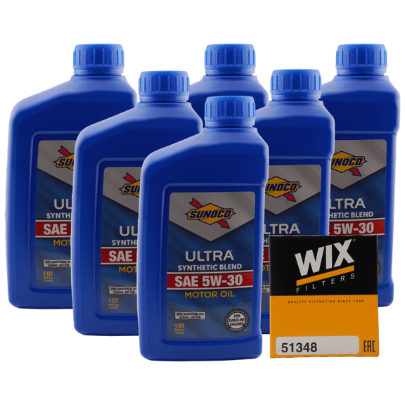 Sunoco 5W-30 Oil Change Bundle w/ Wix 51348 for select Ford 2.0L 2.3L EcoBoost Engines
