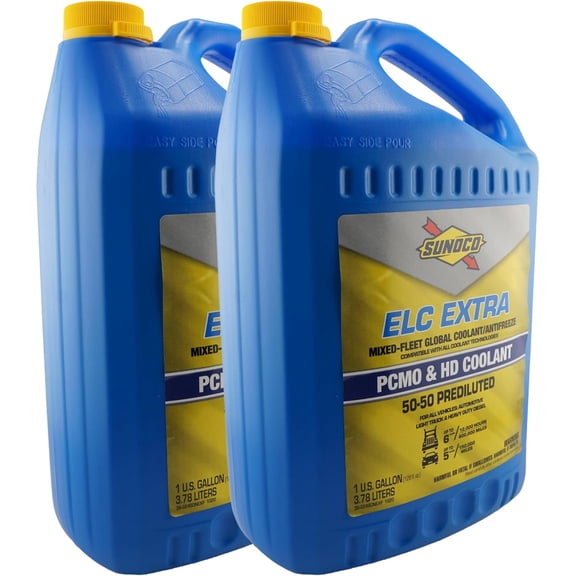 Sunoco 9973-004 (9973) ELC Extra 50/50 Prediluted Extended Life Coolant/Antifreeze  1 Gallon  Mixed Fleet  (Pack of 2)  Contains Bittering Agent
