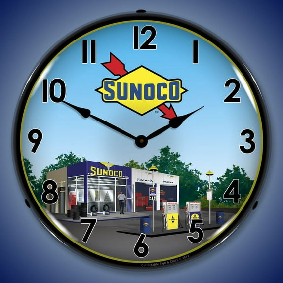 Sunoco Station 2 Wall Clock, Lighted: Gas / Oil Theme