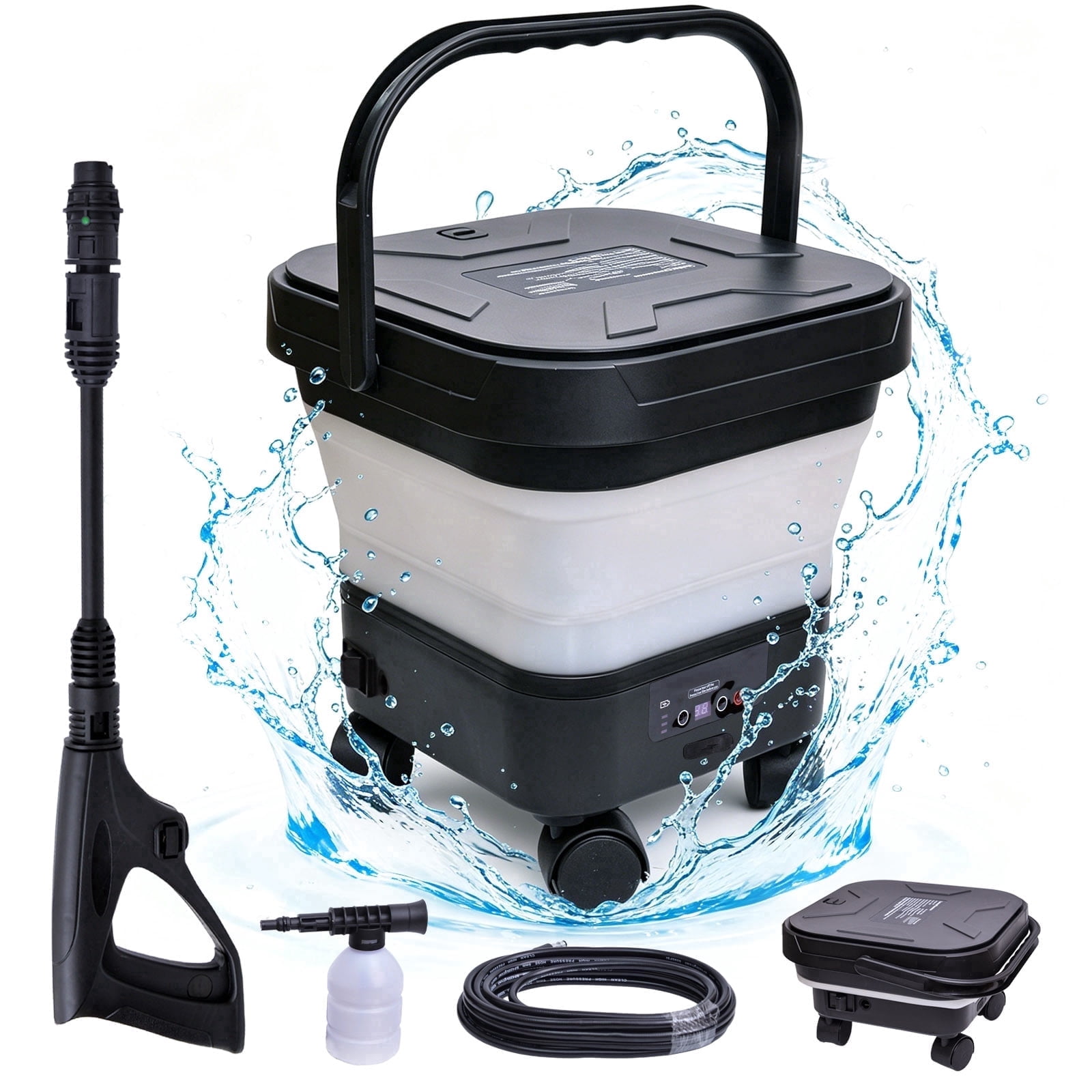 sunorchid Foldable Pressure Washer Electric Cordless w/3.4Gal Tank, 6-in-1 Nozzle, Max 580PSI, Portable Sprayer Washer for Car, Camping, Pet Cleaning, Garden