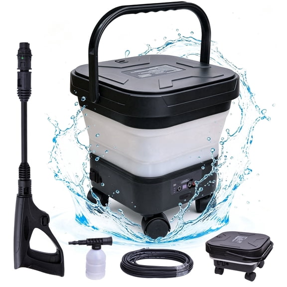 sunorchid Foldable Pressure Washer Electric Cordless w/3.4Gal Tank, 6-in-1 Nozzle, Max 580PSI, Portable Sprayer Washer for Car, Camping, Pet Cleaning, Garden