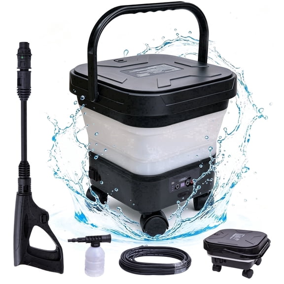 sunorchid Foldable Pressure Washer Electric Cordless w/3.4Gal Tank, 6-in-1 Nozzle, Max 580PSI, Portable Sprayer Washer for Car, Camping, Pet Cleaning, Garden