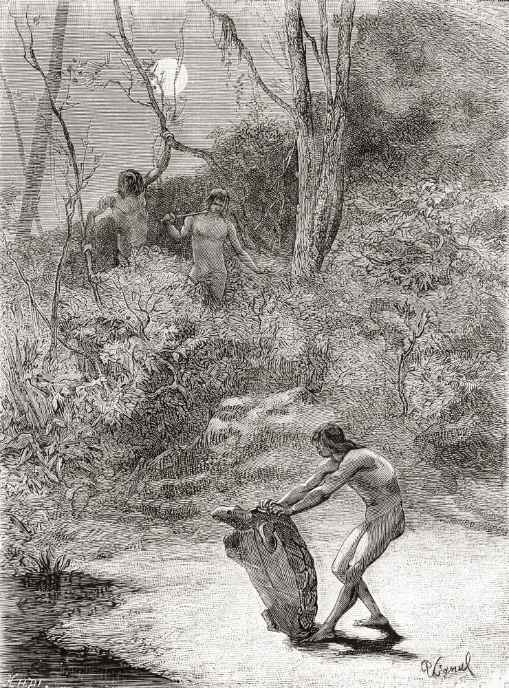 Sunos Indians hunting freshwater turtles in the Napo River Ecuador in the 19th century From Am Canvas Art - Ken Welsh Design Pics (12 x 16)