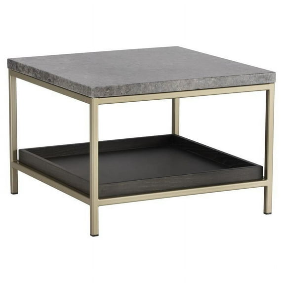 Sunpan Arden 23.5" Modern Marble End Table with Gold Iron Frame in Gray