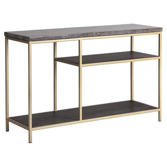 Sunpan Arden 47.25" Modern Marble Console Table with Gold Iron Frame in Gray