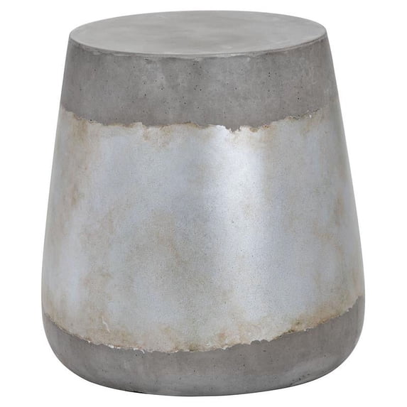 Sunpan Aries 15" Round-shaped Modern Concrete Side Table in Silver