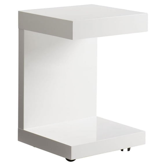 Sunpan Bachelor 16" Modern Wood C-shaped End Table in High Gloss White