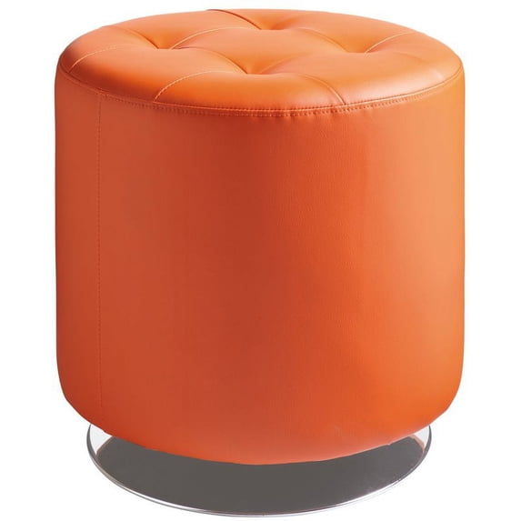 Sunpan Domani 18" Small Modern Faux Leather Swivel Ottoman in Orange