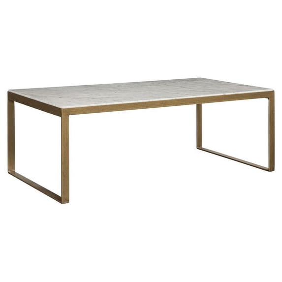 Sunpan Evert 47" Modern Marble High Coffee Table in White/Antique Brass