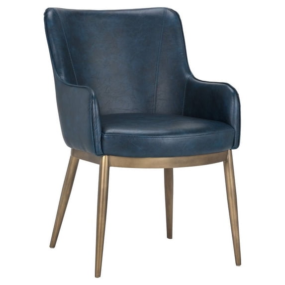 Sunpan Franklin 19" Modern Faux Leather Dining Armchair in Vintage Blue