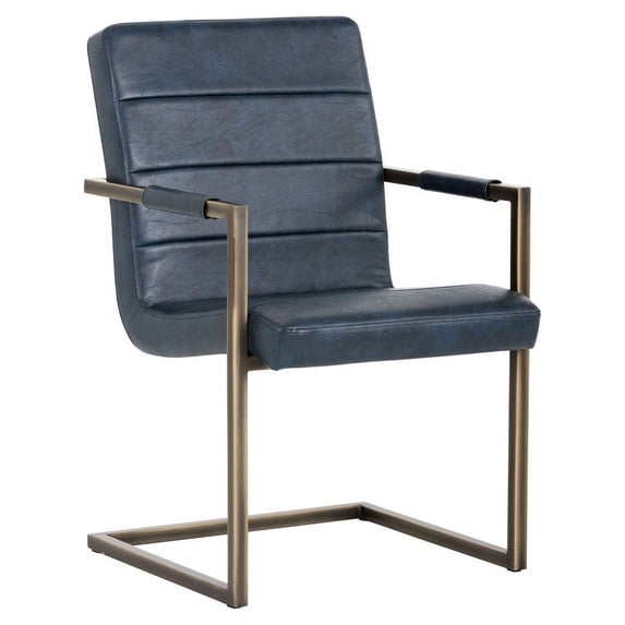 Sunpan Jafar 19" Faux Leather Dining Armchair in Vintage Blue (Set of 2)