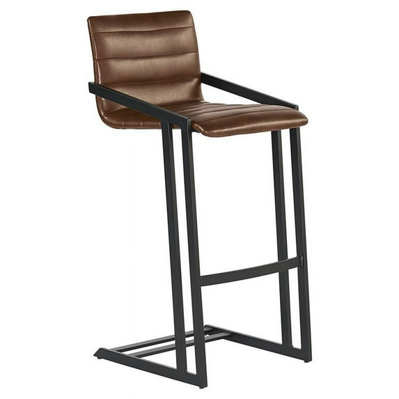 Sunpan Webber 30" Modern Bonded Leather and Metal Barstool in Brown