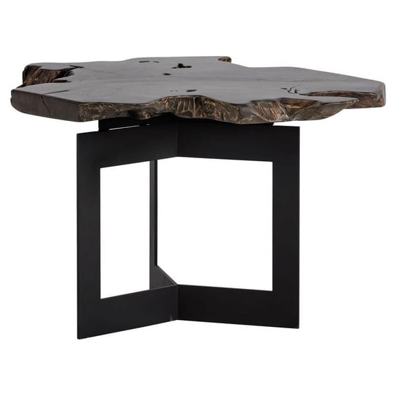Sunpan Wyatt 31" Modern Wood End Table with Steel Frame in Brown