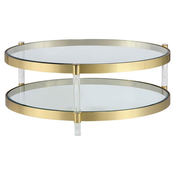 Sunpan York 41" Modern Tempered Glass Coffee Table in Brass/Clear