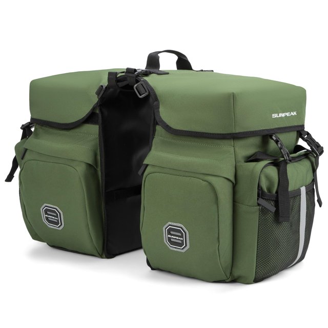 Sunpeak Bike Rack Pannier in Green with Waterproof Cover bike storage