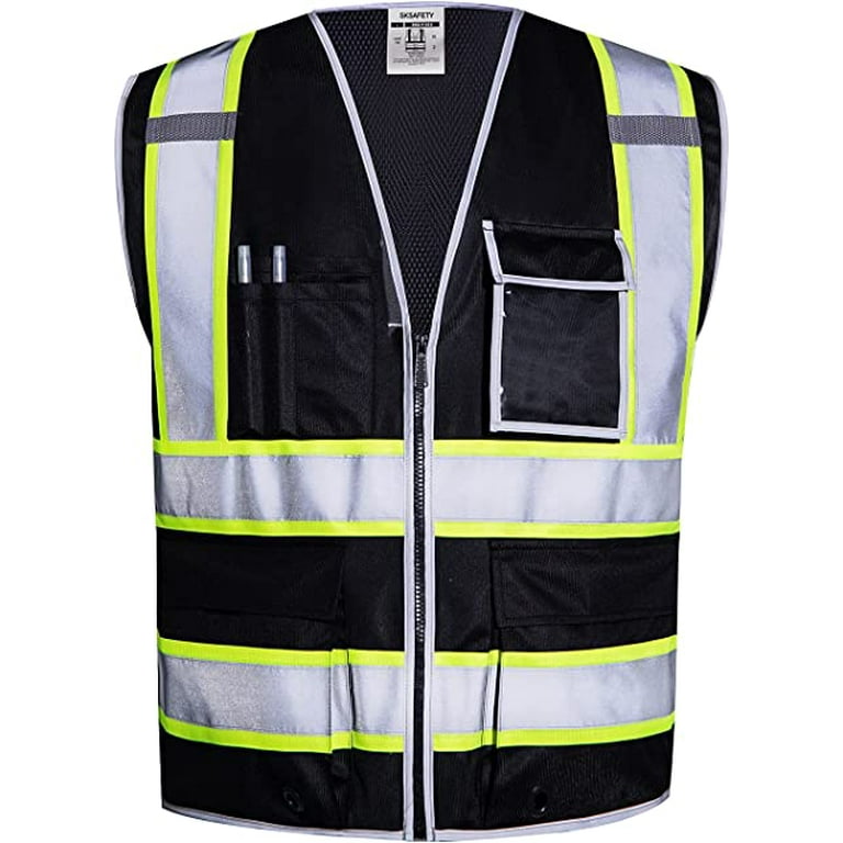 Sunpeak Professional Safety Vest for Men with 10 Pockets, High Visibility  Reflective Vest, Work Vest for Men, Construction Vest, Security Vest, Black  Mesh Back Safety Vests, 5XL,1013 