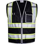 Sunpeak Professional Safety Vest for Men with 10 Pockets, High Visibility Reflective Vest, Work Vest for Men, Construction Vest, Security Vest, Black Safety Vests, Large,1023