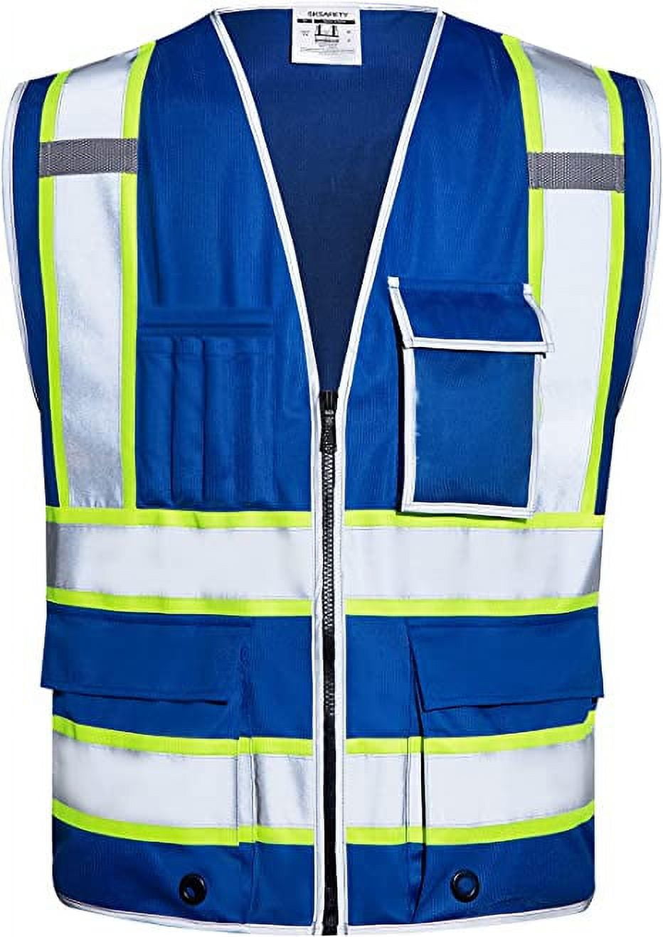 Sunpeak Professional Safety Vest for Men with 10 Pockets, High Visibility Reflective Vest, Work