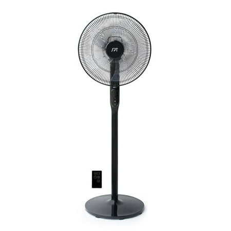 Sunpentown - 16″ DC-Motor Energy Saving Stand Fan with Remote and Timer - Piano Black