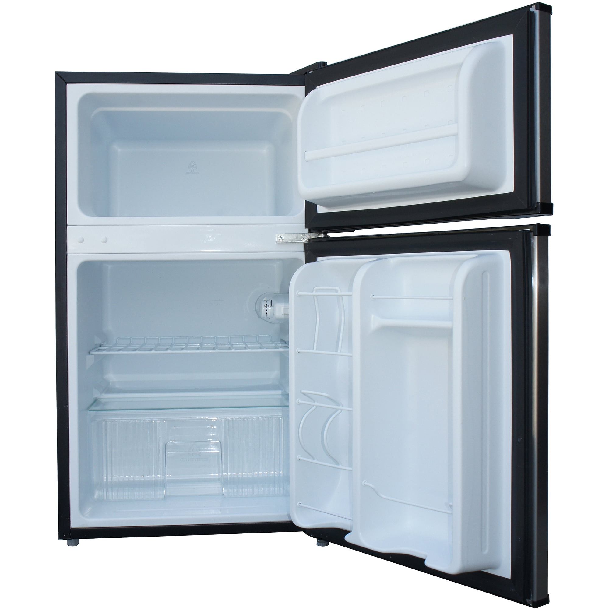 WANAI Two Door Mini Fridge with Freezer, 3.5 Cu ft Small Freezer ,Black 