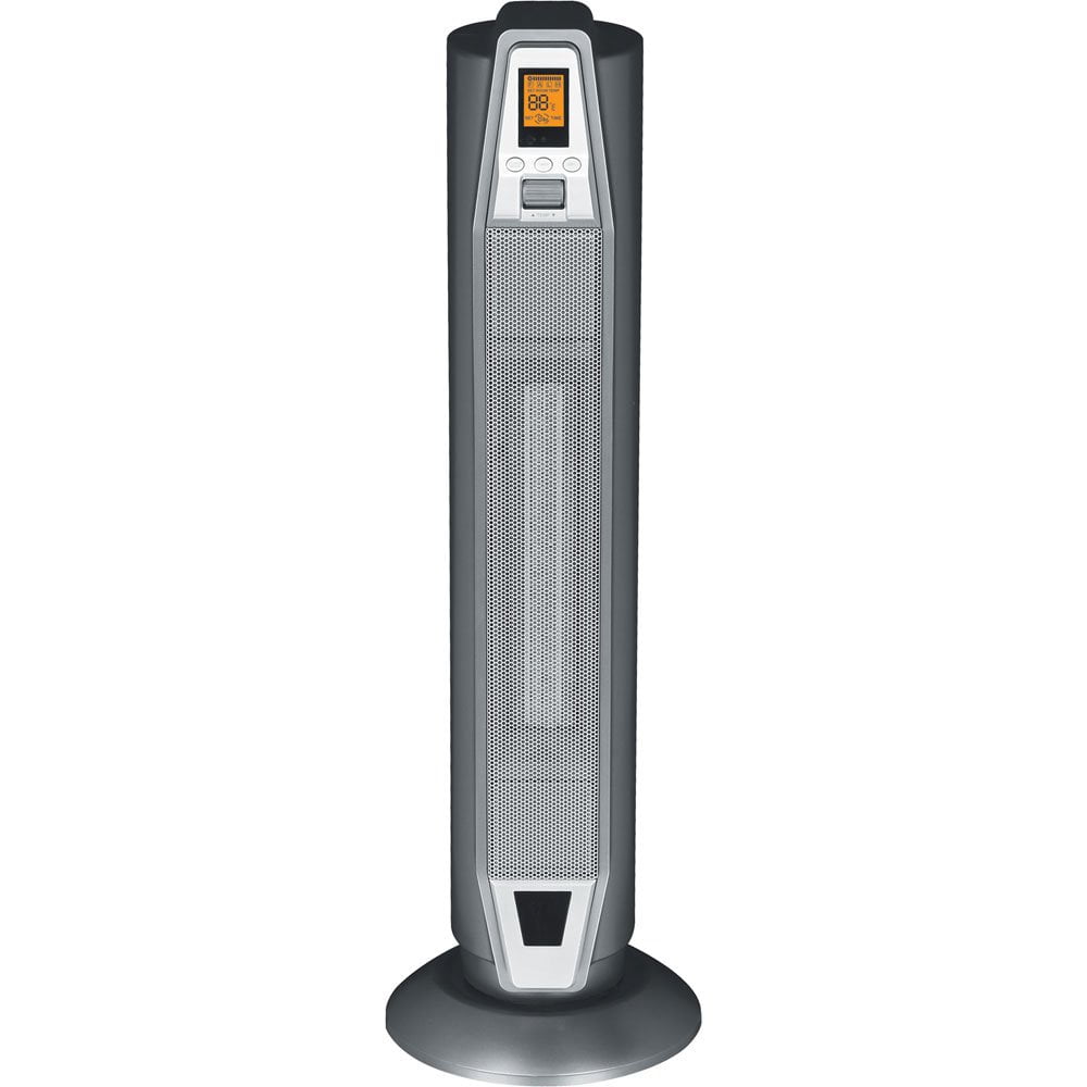 Silver 28.5" Ceramic Tower Heater with Thermostat and Remote