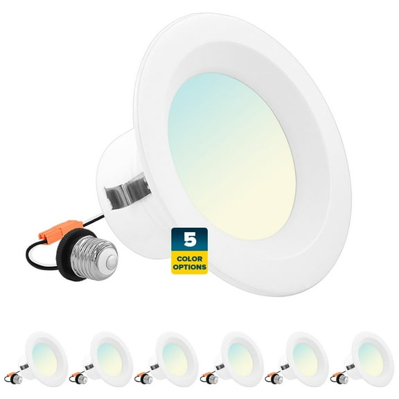 Sunperian 4 inch Recessed Lighting LED Can Light, 5 Color Options, 10W=60W, 750 Lumens, Dimmable, Wet Rated, IC Rated 6-Pack