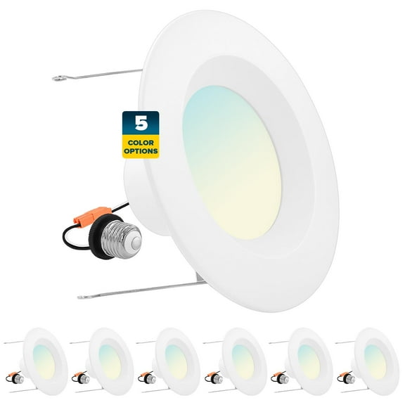 Sunperian 5/6 inch Recessed Lighting LED Can Light 5 Color Options 14W=90W 1100 Lumens Dimmable Wet Rated IC Rated 6-Pack