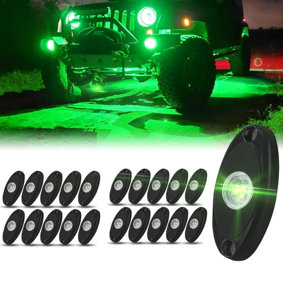 Sunpie 20 Pods Monochromatic Green LED Rock Lights for Off Road Truck RZR Auto Car Boat ATV SUV