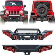 Sunpie 2007-2018 Jeep Wrangler JK/JKU Front & Rear Bumpers Combo Kits with Winch Plate & LED Lights & D-Rings