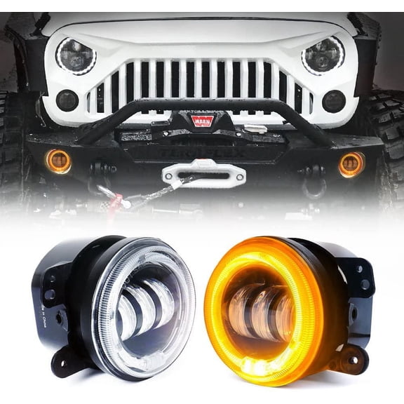 Sunpie 4" Inch 60W Cree Led Fog Lights with W/Amber/Orange Halo Ring DRL for Jeep Wrangler JK Tractor Boat (2pcs/set)