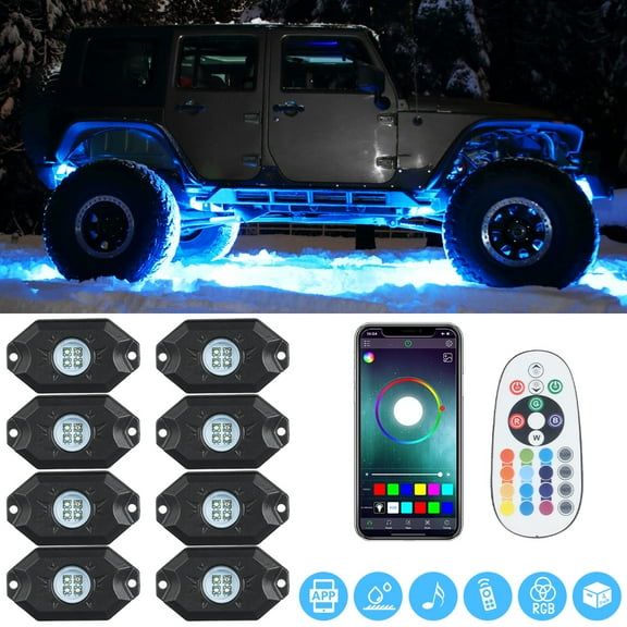 Sunpie 8 pod RGB underglow LED Rock Lights Bluetooth Multicolor Neon LED Light Kits