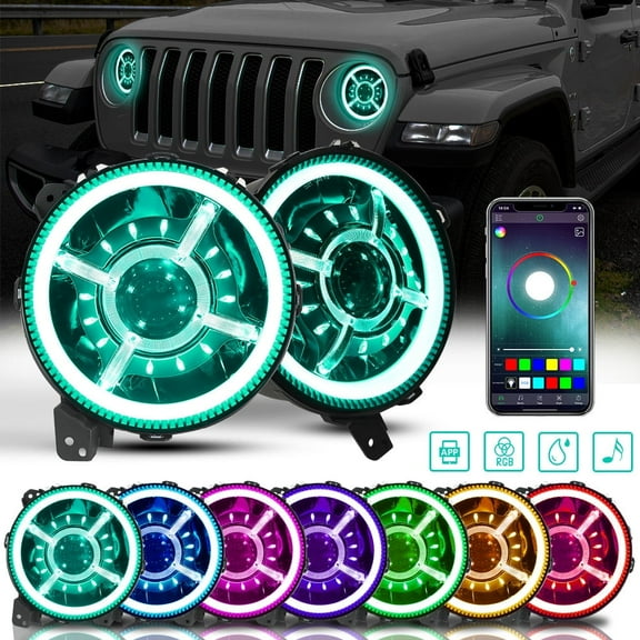 Sunpie 9 Inch RGB Halo DRL LED Headlights for 2018-2024 Jeep Wrangler JL JLU & Jeep JT Gladiator (2Pcs/Set)