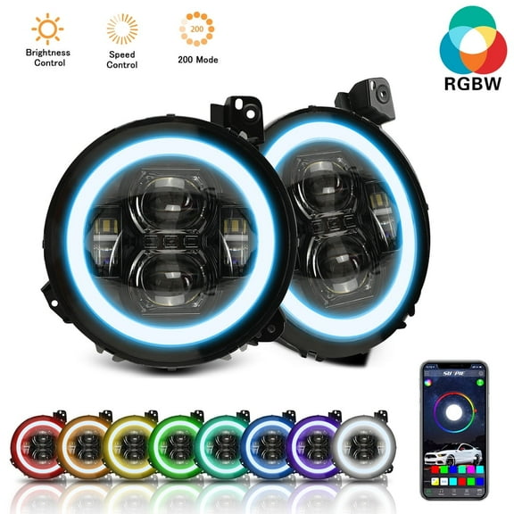 Sunpie 9" RGB-W Halo LED Headlights for 2018-2025 Jeep Wrangler JL 4xe & JT Gladiator (2pcs/set)