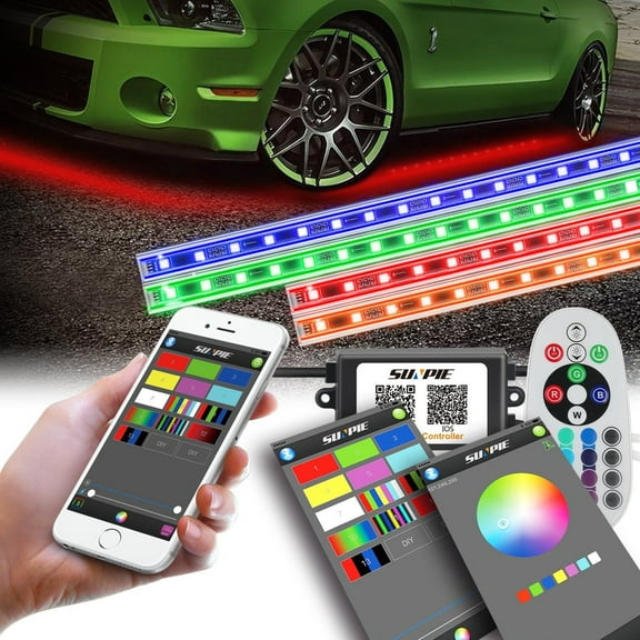 Sunpie Car LED Underglow Lighting Kit, Multi-color RGB LED Strip Neon Lights Kit with APP & Remote Control