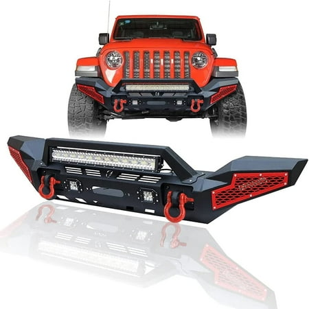 Sunpie Jeep Wrangler Front Bumper with Winch Plate & 5 LED Lights for JK JKU JL JLU 4xe Jeep Gladiator JT