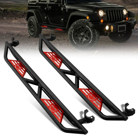 Sunpie Jeep Wrangler JKU 4 Door Black Carbon Steel Side Steps & Running Boards (2PCS)