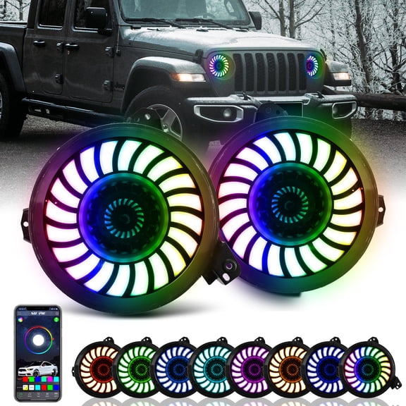 Sunpie Rotating Series 9" 3D LED Lens Halo Headlights with Turn Signal For 2018-2025 Jeep Wrangler 4XE JL JLU & Jeep Gladiator JT (2pcs/set)
