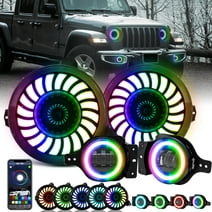 Sunpie Rotating Series RGB 9" 3D LED Lens Halo Headlights & 4" Fog Lights Combo Kits for 2018-2024 Jeep Wrangler JL JLU & Jeep Gladiator JT