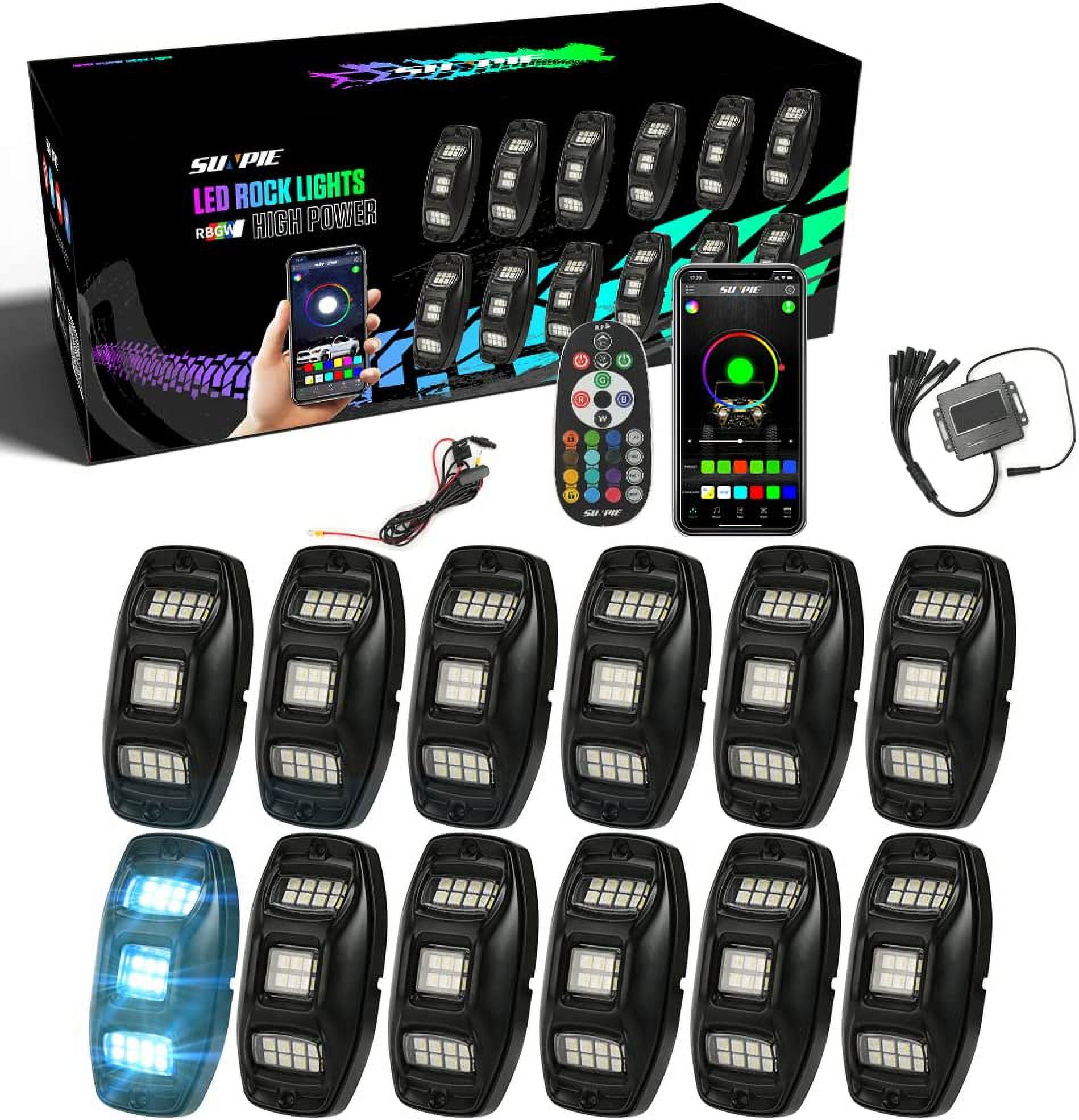Sunpie Triple Luminous Zone Wide Angle 12PCS RGBW LED Rock Lights