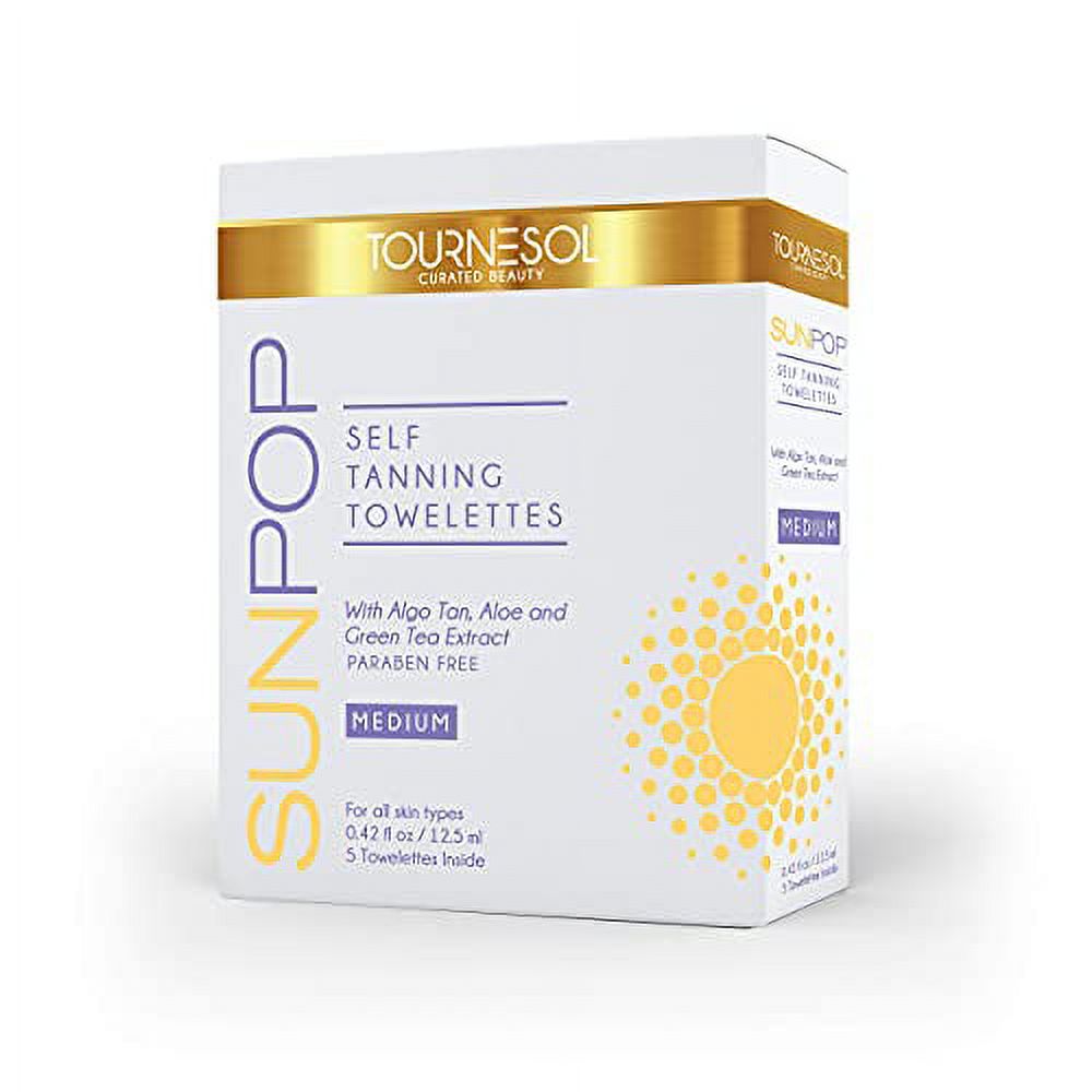 Sunpop Self Tanning Towelettes 5Count (Dark) Aloe Vera & Green Tea Infused Self Tanning Body