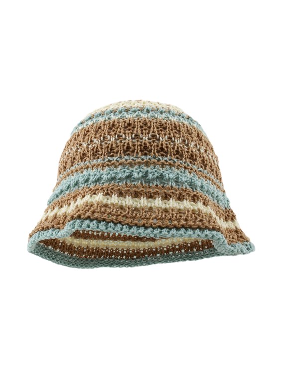Sunproof Crochet Bucket Hat Ladies Spring Commute Camping Fisherman Cap with Stripe Pattern for Girlfriend