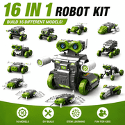 Sunrad 16-in-1 Electric Robot Building Kit, STEM DIY Engineering Toy with Motor & Gear Drive, Transformable Robotics Model Set, Educational Construction Toy for Kids Ages 8+, Birthday & Holiday Gift