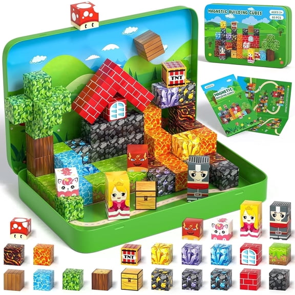 Sunrad Magnetic Blocks 60Pcs Magnetic Building Blocks for Boys & Girls, STEM Educational Play Set for Age 3-12+