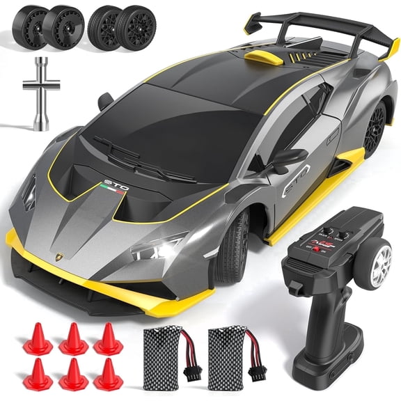 Sunrad Lamborghini RC Drift Car 1:18, 4WD 35KM/H High Speed Remote Control Car with LED Lights, Drift & Racing Tires, Rechargeable Toy Gift for Kids Ages 6-12