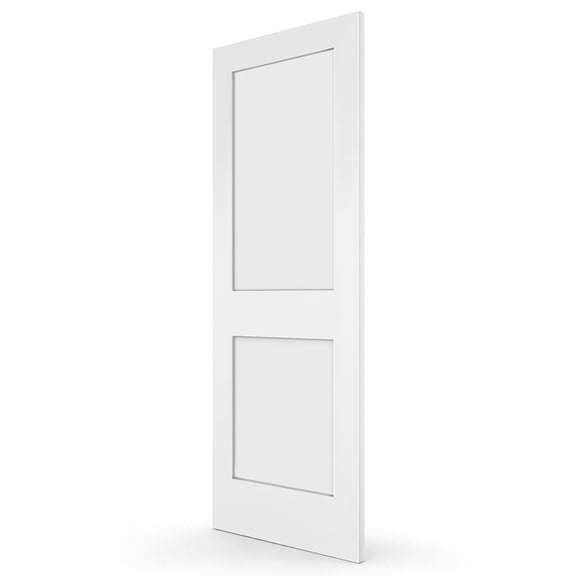 Sunrinx 24" x 80" White Primed Shaker Two-Panel Interior Slab Door, Solid Core MDF Wood, Paintable