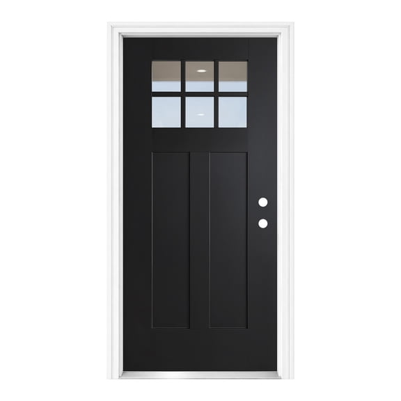 Sunrinx 36" x 80" Fiber Reinforced Panel Entry Door, Black Knock-Down Front Door, 6-Lite Low-E Clear Glass, Left-Hand Inswing, 4-9/16 in. White Vinyl Frame & Brickmould