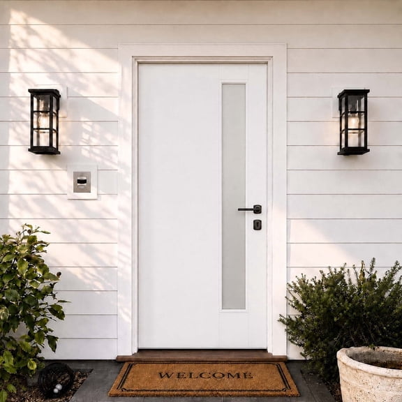 Sunrinx 36" x 80" White Fiberglass Front Door with Frosted Privacy Glass, Left-Hand Inswing Exterior Door, White 4-9/16" PVC Frame with Brickmold