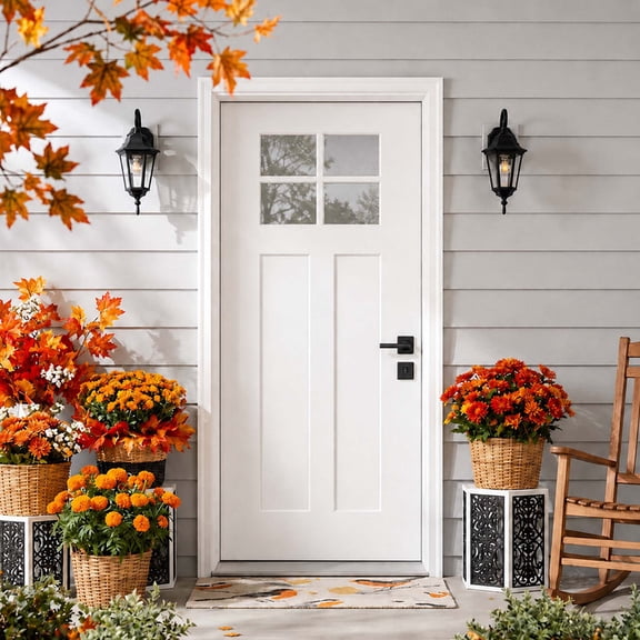 Sunrinx 36" x 80" White Fiberglass Front Entry Door with Clear Glass, Left-Hand Inswing Exterior Door, White 4-9/16" PVC Frame with Brickmould